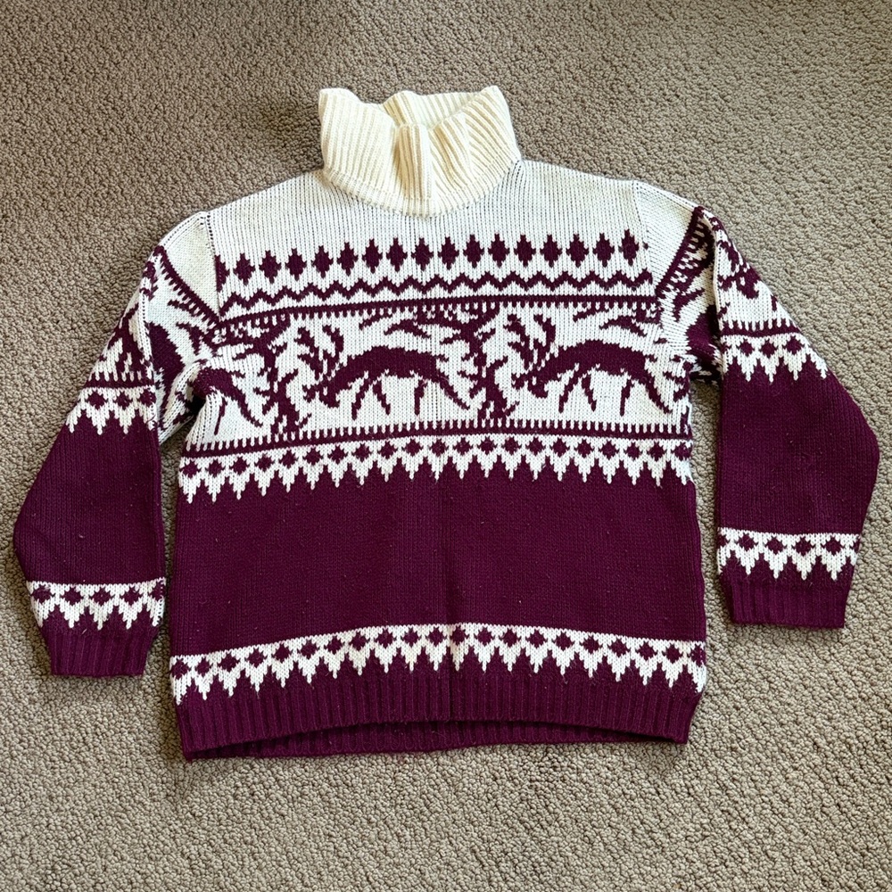 VINTAGE Made in Germany Reindeer Knit Turtleneck Sweater